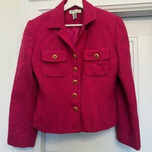 VINTAGE 90s ANN TAYLOR HOT PINK WOOL BLAZER GOLD BARBIE FRAN THE NANNY 8